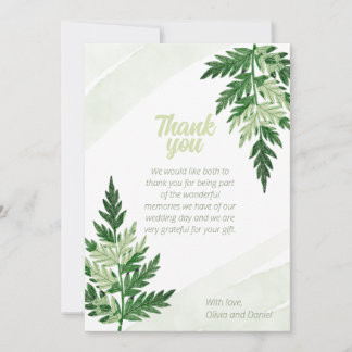 Minimalistische Grüne Fern Hochzeit Dankeschön Kar Dankeskarte