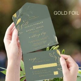 Minimalistische grüne Goldmedaille Salbei Grüne Ho All-in-One-Einladung