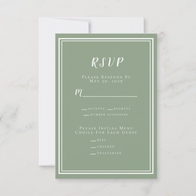 Minimalistische Grüne Hochzeit RSVP Karte (Vorderseite)
