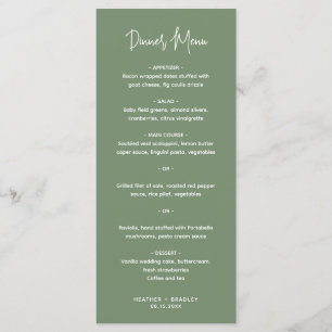 Minimalistische grüne moderne Hochzeit Menükarte