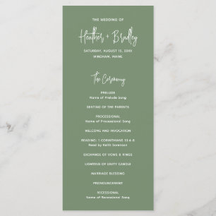Minimalistische grüne moderne Hochzeit Programm