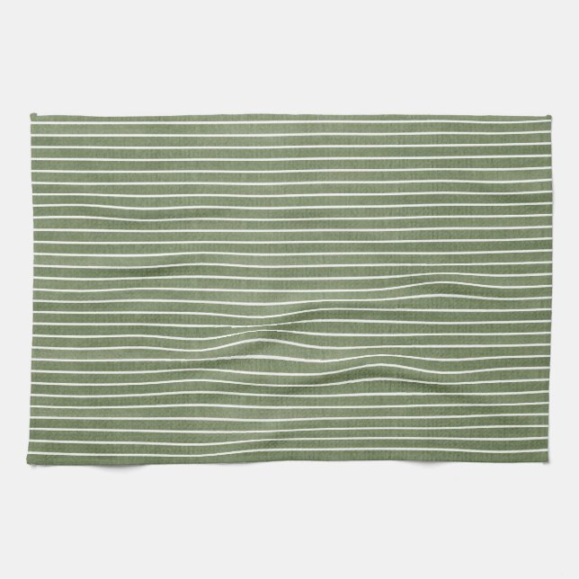 Minimalistische grüne, rustikale Streifen Geschirrtuch (Horizontal)