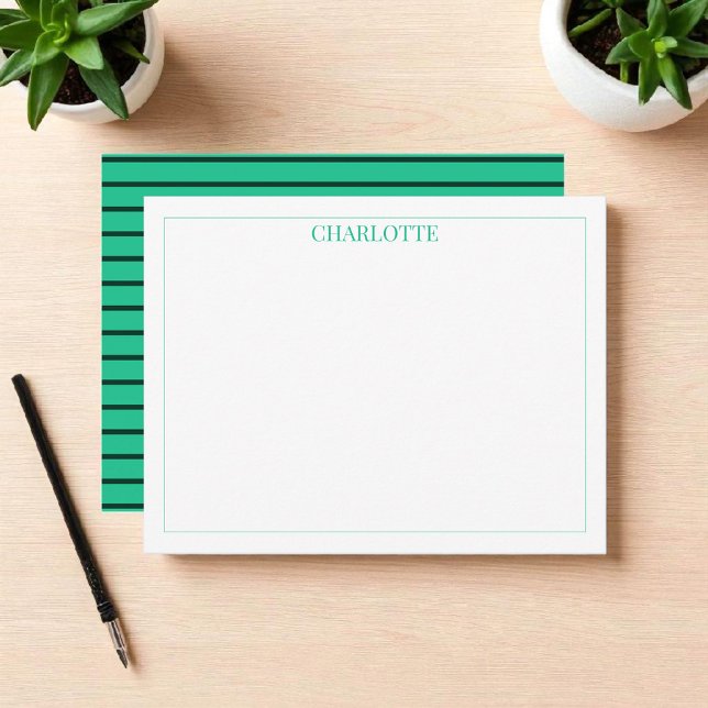 Minimalistische grüne Streifen Niedlich Chic Moder Mitteilungskarte (Von Creator hochgeladen)