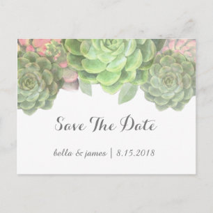 Minimalistische grüne Sukkulenten Save The Date Po Ankündigungspostkarte