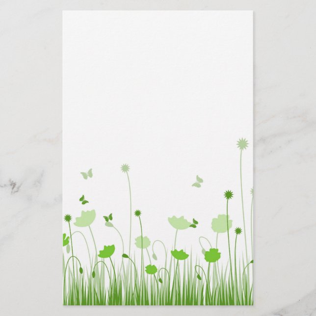 Minimalistische Grüne und Weiße Pflaumen Wiesenblu Briefpapier (Vorderseite)