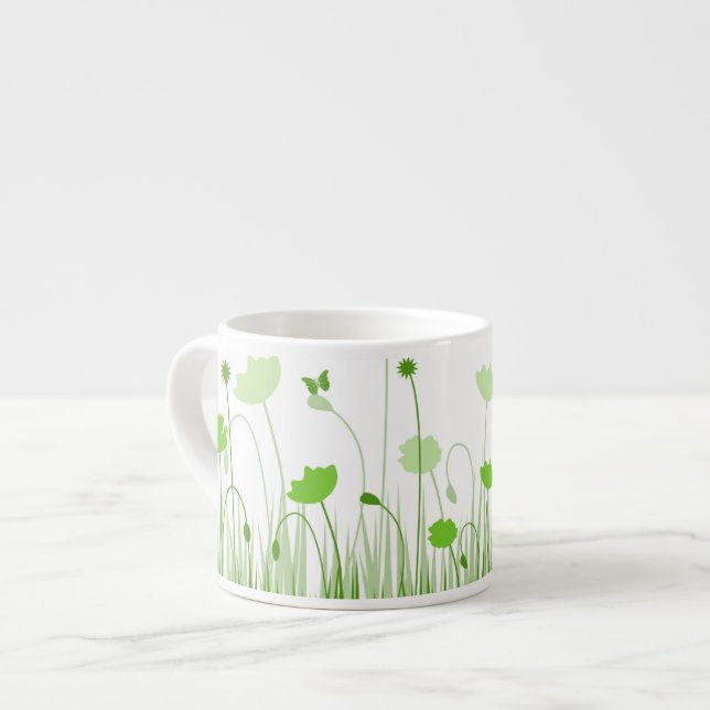 Minimalistische Grüne und Weiße Pflaumen Wiesenblu Espressotasse (Vorderseite Links)