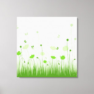 Minimalistische Grüne und Weiße Pflaumen Wiesenblu Leinwanddruck