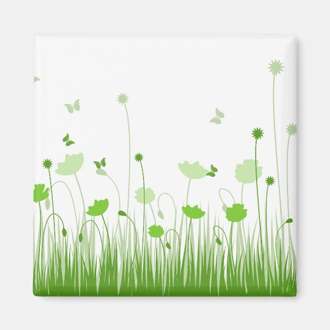 Minimalistische Grüne und Weiße Pflaumen Wiesenblu Magnet (Vorne)