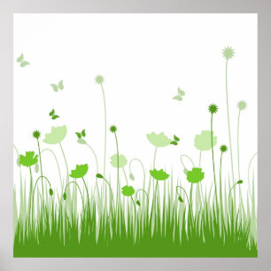 Minimalistische Grüne und Weiße Pflaumen Wiesenblu Poster