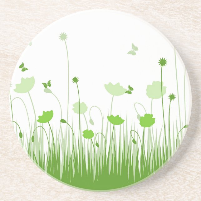 Minimalistische Grüne und Weiße Pflaumen Wiesenblu Sandstein Untersetzer (Vorne)