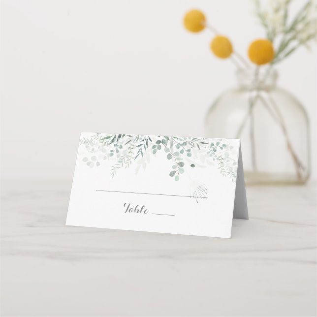 Minimalistische Grünpflanzen Eukalyptus Wedding Pl Platzkarte (Vorderseite)
