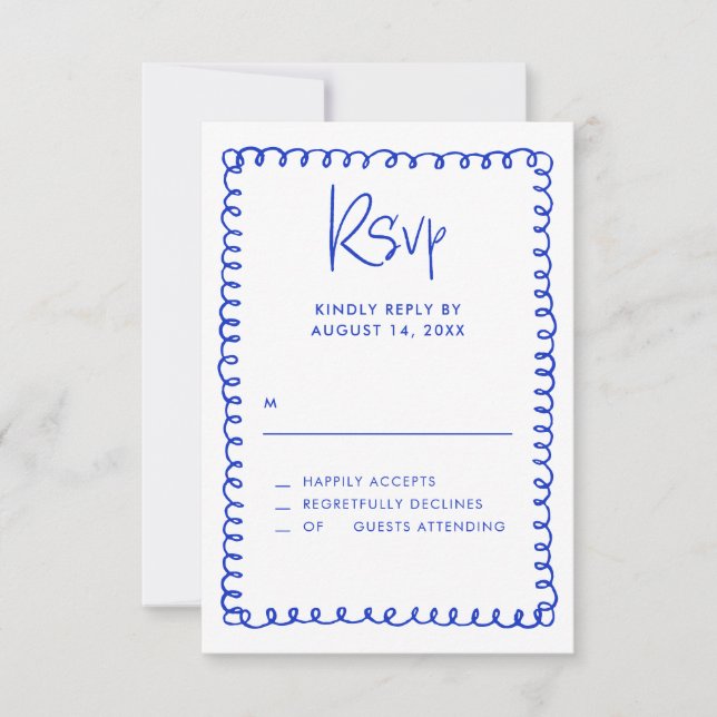 Minimalistische Hand Drawn French Blue Wedding RSVP Karte (Vorderseite)