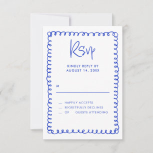 Minimalistische Hand Drawn French Blue Wedding RSVP Karte