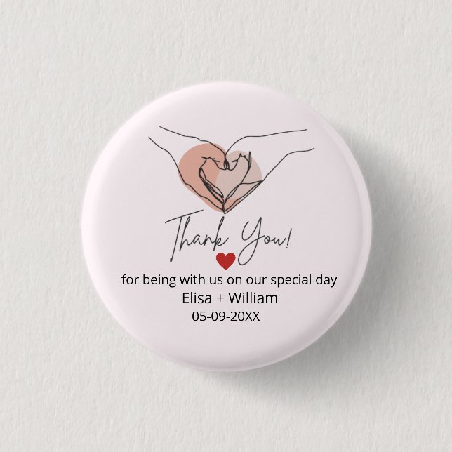 Minimalistische Hand Heart Gesture Wedding Guest G Button (Vorderseite)