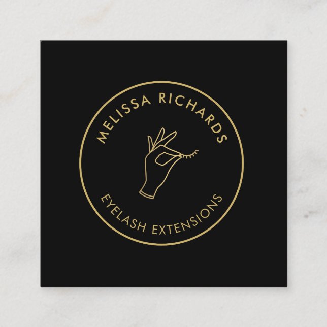 Minimalistische Hand und Lashes Circle Logo Black/ Quadratische Visitenkarte (Vorderseite)