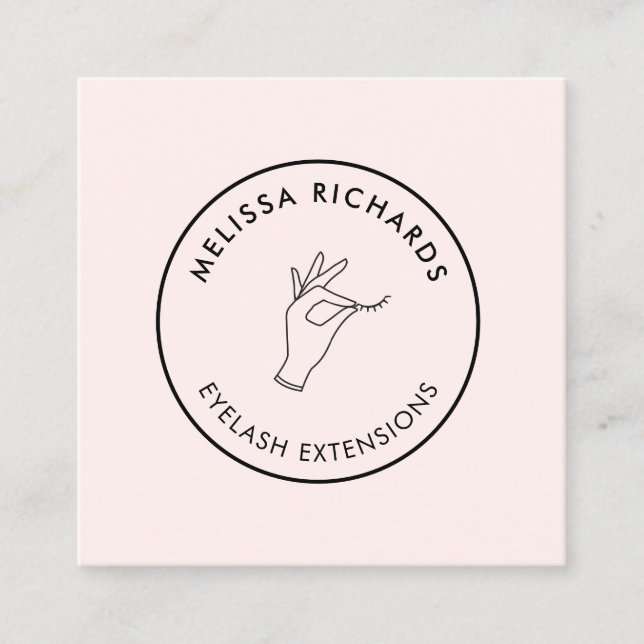 Minimalistische Hand und Lashes Circle Logo Rosa Quadratische Visitenkarte (Vorderseite)
