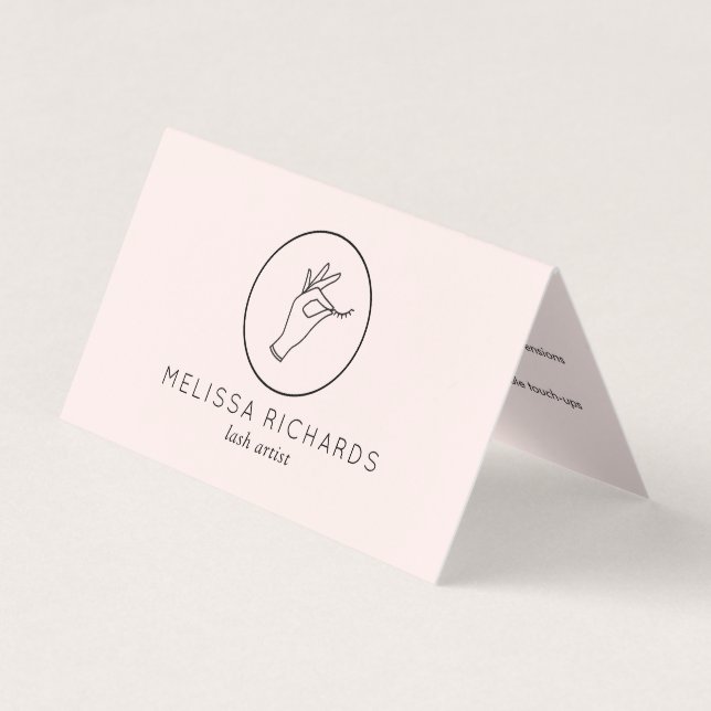 Minimalistische Hand und Lashes Logo Rosa Aftercar Visitenkarten (Vorderseite)