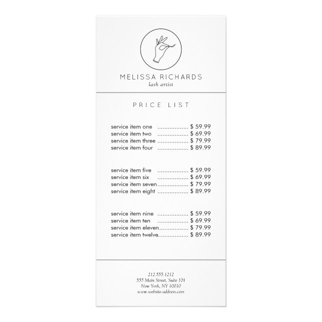 Minimalistische Hand- und Lashes-Logo Werbekarte (Vorne)