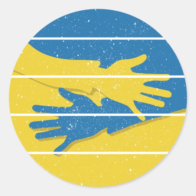 Minimalistische Hände unterstützen die Ukraine, di Runder Aufkleber (Vorderseite)