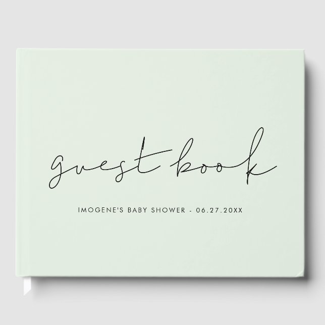 Minimalistische, handgeschriebene Babydusche Gästebuch (Vorderseite)