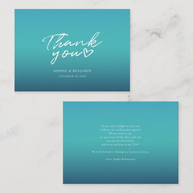 Minimalistische handgeschriebene blaue Hochzeit Vi Mitteilungskarte (Vorne/Hinten)