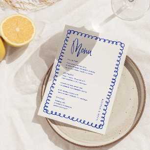 Minimalistische handgeschriebene Blue French Weddi Menükarte