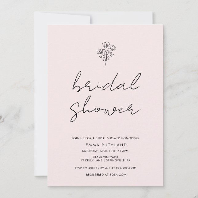 Minimalistische handgeschriebene Bridal-Dusche Ein Einladung (Vorderseite)