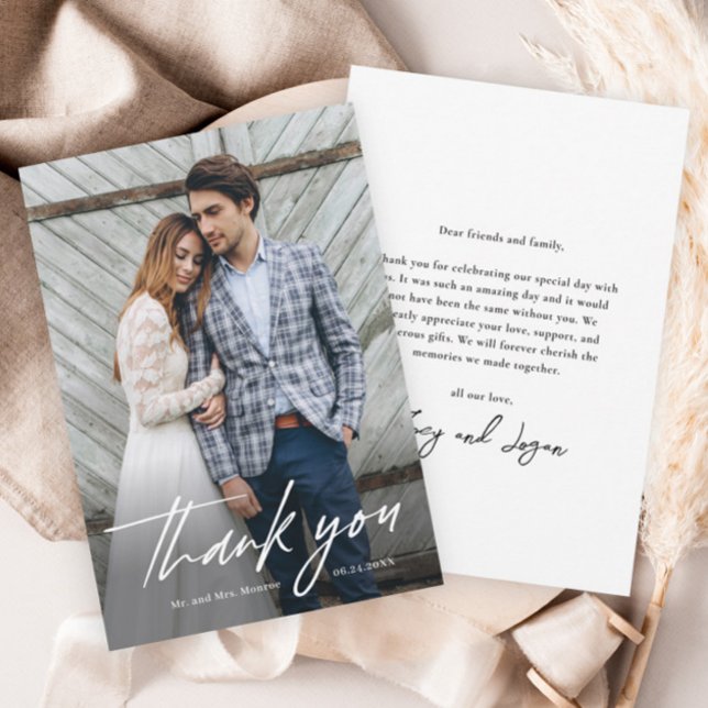 Minimalistische handgeschriebene Foto-Hochzeit Dankeskarte (Minimalist handwritten wedding photo thank you cards.)