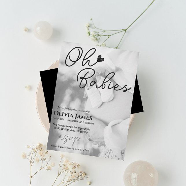 Minimalistische handgeschriebene Foto-Zwillinge Ba Einladung (Von Creator hochgeladen)