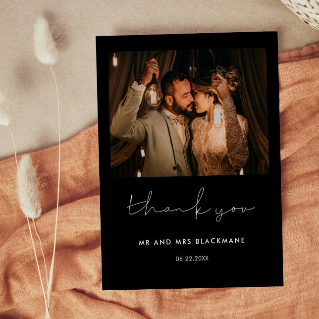 Minimalistische handgeschriebene Hochzeit Danke Fo Postkarte (Von Creator hochgeladen)