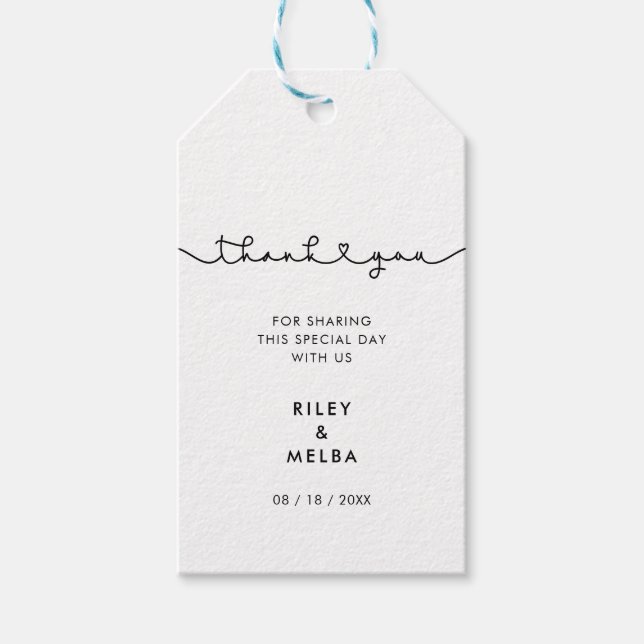 Minimalistische handgeschriebene Hochzeitsgeschenk Geschenkanhänger (Vorderseite)