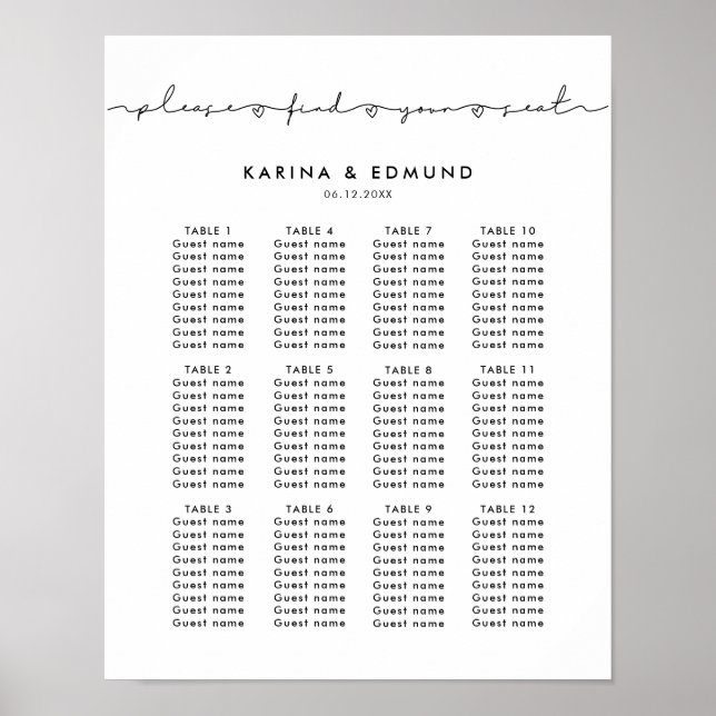 Minimalistische handgeschriebene Hochzeitskarte Poster (Vorne)