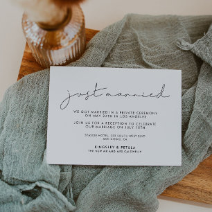 Minimalistische handgeschriebene Just Married-Hoch Einladung