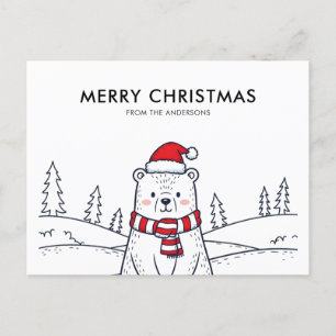 Minimalistische handGezeichnet Polarbärweihnachtsz Feiertagspostkarte