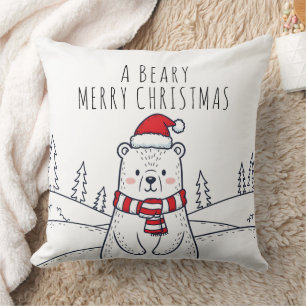 Minimalistische handGezeichnet Polarbärweihnachtsz Kissen