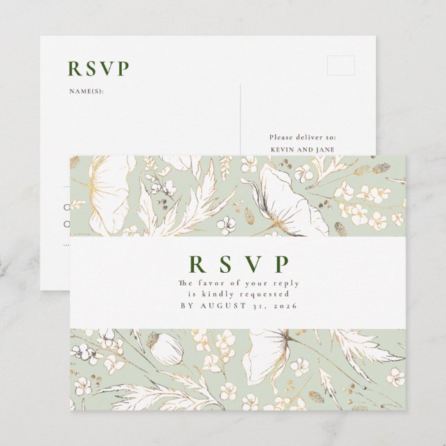 Minimalistische handgezeichnet Wildblumen Hochzeit Postkarte (Vorne/Hinten)