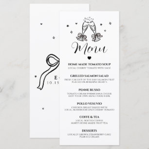 Minimalistische handgezeichnete Hochzeitsmenükarte Menükarte