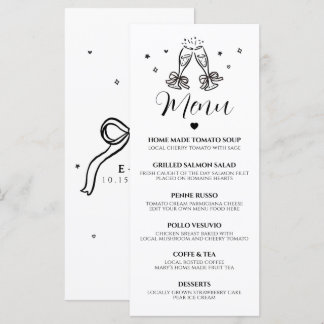 Minimalistische handgezeichnete Hochzeitsmenükarte Menükarte