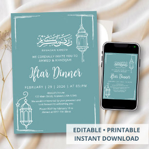 Minimalistische handgezeichnete Laterne Ramadan If Einladung