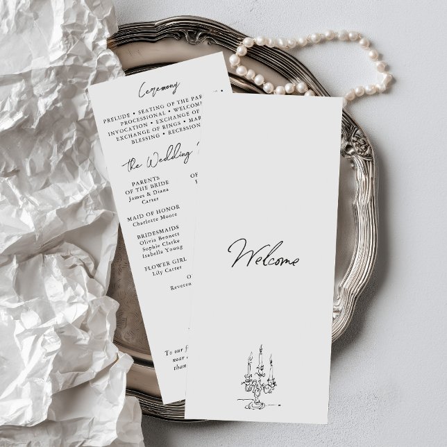 Minimalistische handgezeichnete Tintenillustration Programm (Minimalist Hand Drawn Ink Illustration Wedding Program)