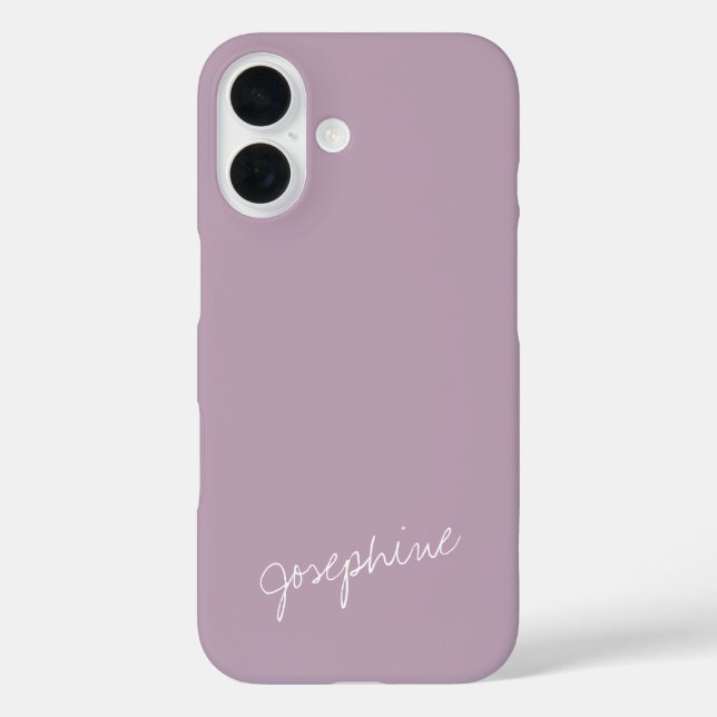 Minimalistische Handschrift Name Dusty Lilac Custo iPhone 16 Hülle (Rückseite)
