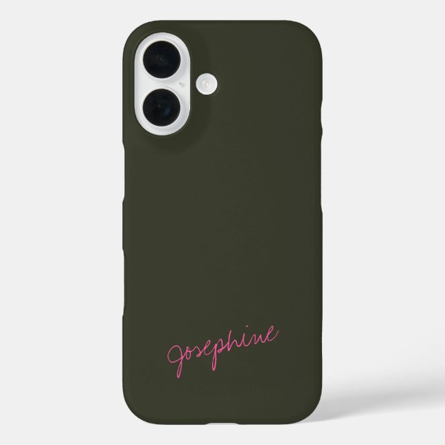 Minimalistische Handschrift Name Grün Rosa benutze iPhone 16 Hülle (Rückseite)