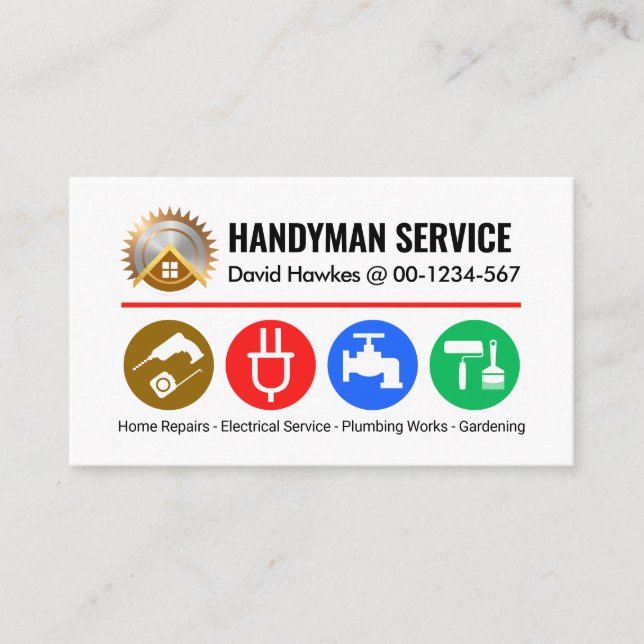 Minimalistische Handyman-Tools in roter Linie Visitenkarte (Vorderseite)