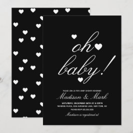 Minimalistische Hearts Black Baby Dusche Einladung