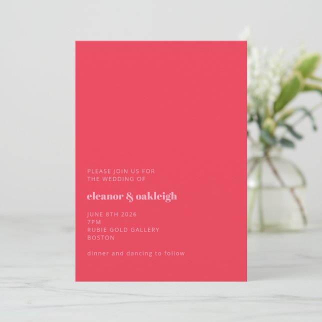 Minimalistische, helle Rosa Moderne, einfache Hoch Einladung (Stehend Vorderseite)