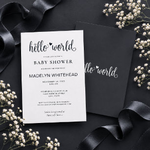 Minimalistische Hello World Baby Shower Soft Black Einladung