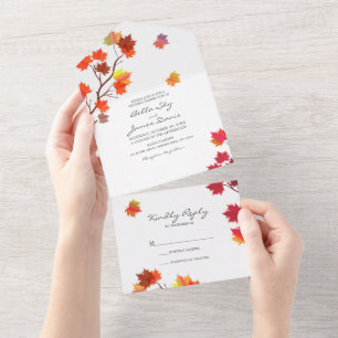 Minimalistische Herbstbaum-Hochzeit Alles in einer All In One Einladung