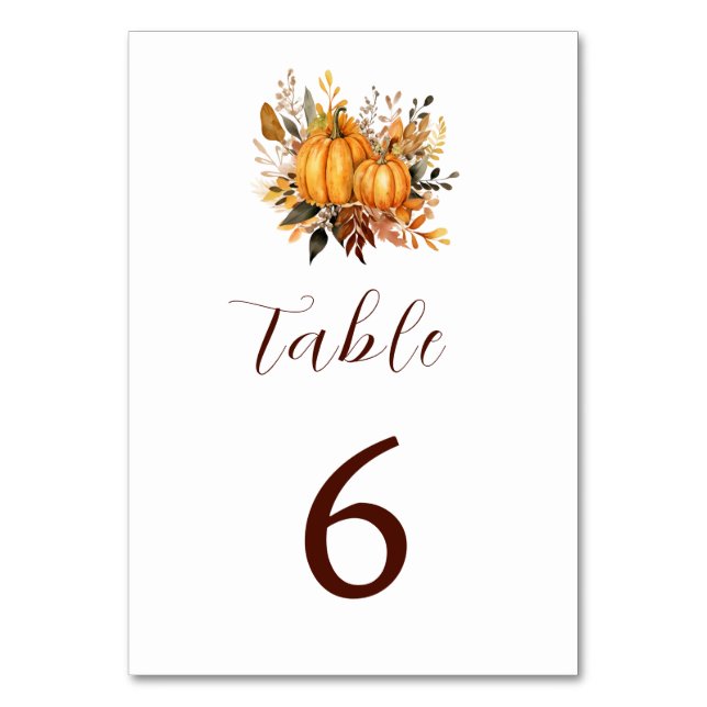 Minimalistische Herbsthochzeit Pumpkin Einladung Tischnummer (Rückseite)