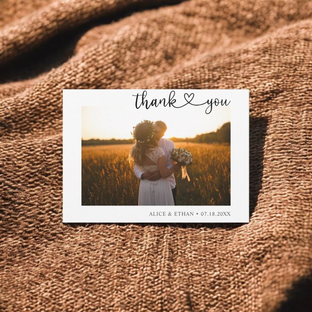 Minimalistische Herzkalligraphie Foto Hochzeit Dankeskarte (Von Creator hochgeladen)