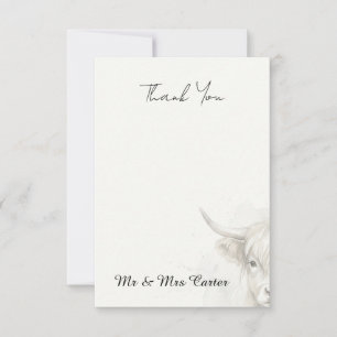 Minimalistische Highland-Cow-Hochzeit-Dankeskarten Dankeskarte